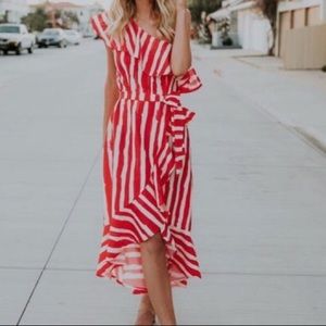 Vici Collection Red stripe ruffle dress small